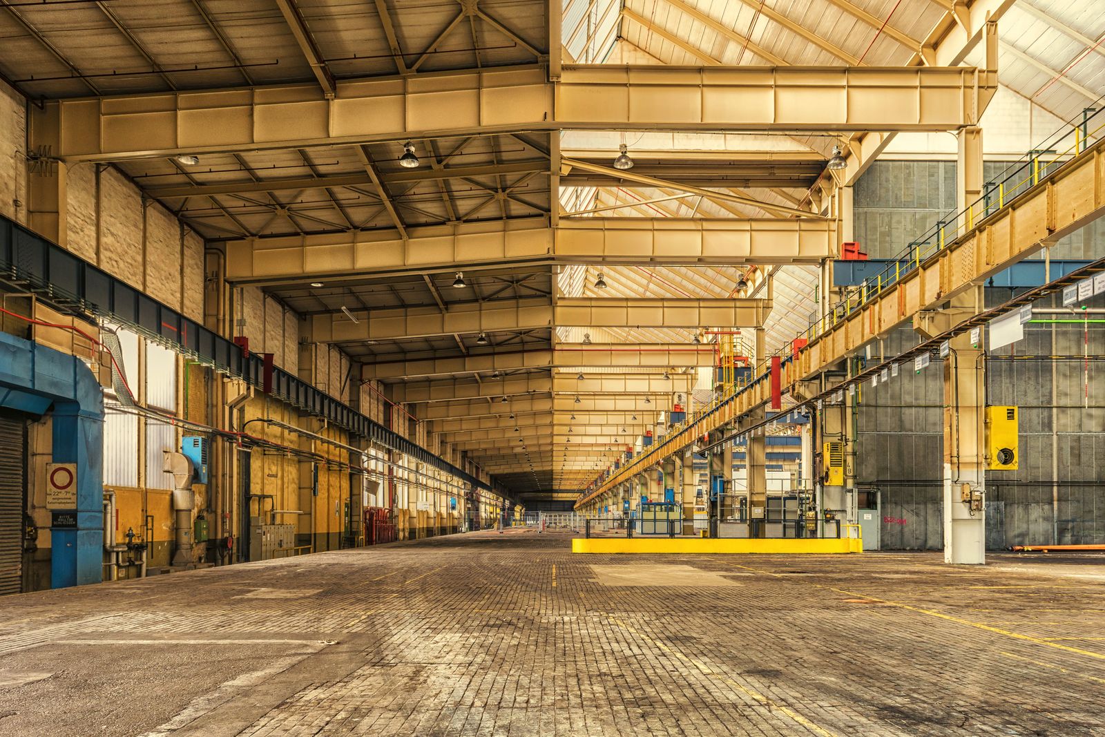 A long industrial workshop